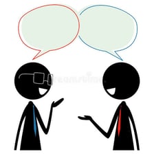 Two people exchanging quick, clever remarks in speech bubbles.