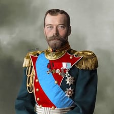 A historical portrait of a Russian monarch in formal uniform.