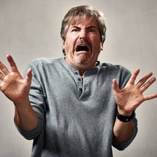 A person reacting with surprise and fright