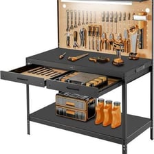 A practical tool arranged on a workbench.