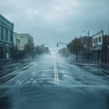 Rain falling over a city street
