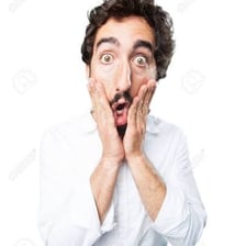 A person making an exaggerated, bewildered expression.