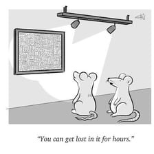 Small mice navigating a maze.