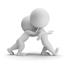 Illustration of one person urging another to move
