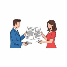 An illustration of two people in a formal conversation, with one agreeing with the other.