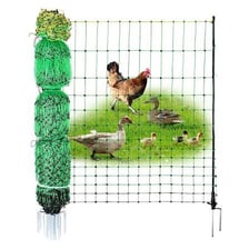 An insulated electrical wire beside a chicken-wire fence