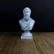 A sculpted bust representing the ancient Greek philosopher Epictetus.