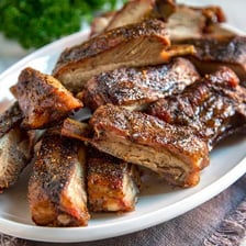 A serving of barbecue pork spareribs.