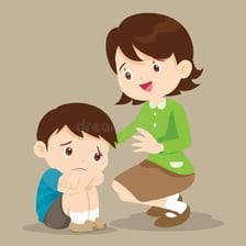 An illustration of a child reporting another child to a teacher.