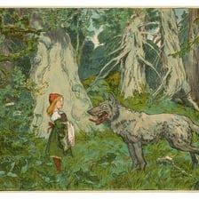 An illustrated open storybook representing an old tale