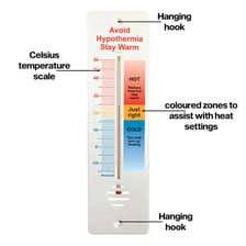 A thermometer showing a lukewarm, medium-range temperature.
