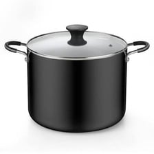 A cooking pot covered by a fitted lid.