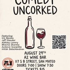 A glass of dry wine alongside a comedian delivering understated humor
