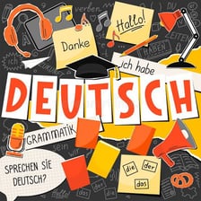 An educational illustration showing the German word “und” translated as “and.”