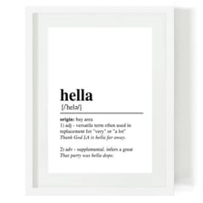 The slang word hella shown in a colorful typographic design