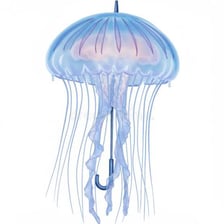 A jellyfish swimming underwater with its umbrella-shaped bell visible.