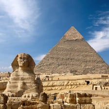 The Great Sphinx of Giza, showing a human head on a lion’s body.