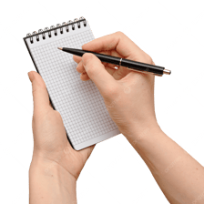 A person quickly writing notes in a notebook.