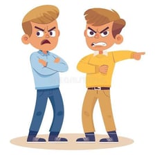 One person confronting another with an angry expression