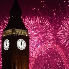 Fireworks lighting the sky during a New Year’s Eve celebration.