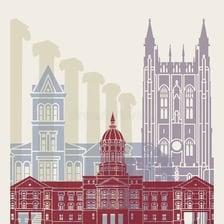 A cityscape representing Columbia, South Carolina, or Columbia, Missouri.