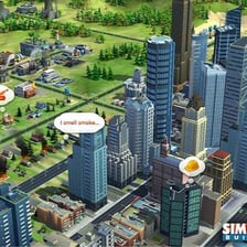A city view from the SimCity building and management game.