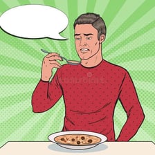 An illustration of a person reacting to unpleasant-tasting food