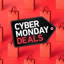 A retail shopping display advertising a Cyber Monday discount