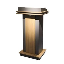 Podiums arranged for speakers at an event.