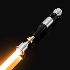 A glowing lightsaber held upright