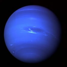 A blue image of Neptune captured by a space probe