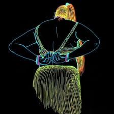 A bra shown beneath a shirt in a clothing illustration