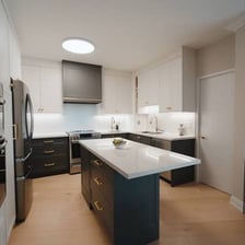 A kosher kitchen showing separate sinks for meat and dairy