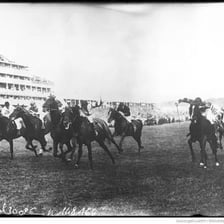 Thoroughbred horses racing at the Epsom Derby
