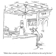 A bar interior resembling a setting for a humorous cartoon