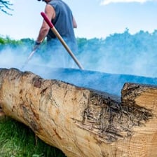 A traditional canoe carved from a single log