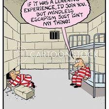 A simple illustration of a prisoner escaping before completing a sentence.