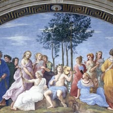 A classical-style depiction of the Muses from Greek mythology.