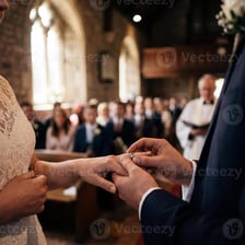A couple standing at a wedding altar and exchanging vows.