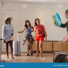 Two friends greeting each other with an enthusiastic gesture