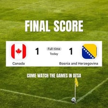 A scoreboard showing a tied game at the end of play.