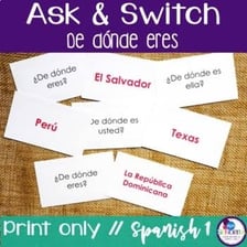 A Spanish-language lesson displaying a question about someone's origin.