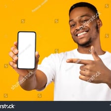 A person displaying a photograph on a smartphone.