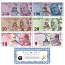 Turkish lira banknotes and coins