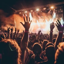 An enthusiastic audience reacting to a live music performance.