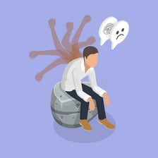 A calm-looking person contrasted with a thought bubble showing worry.