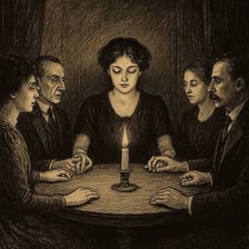 A candlelit table arranged for a séance