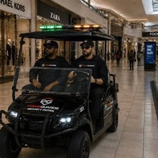 A private security guard patrolling a public area
