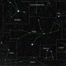 A star chart showing the Virgo constellation.