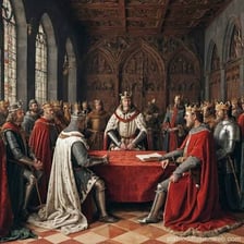 A medieval king being addressed by a courtier.